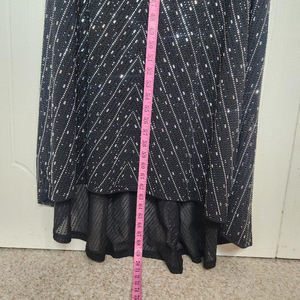Black Silver Rhinestone Mermaid Bodycon Strappy Evening Gown - Picture 8 of 10